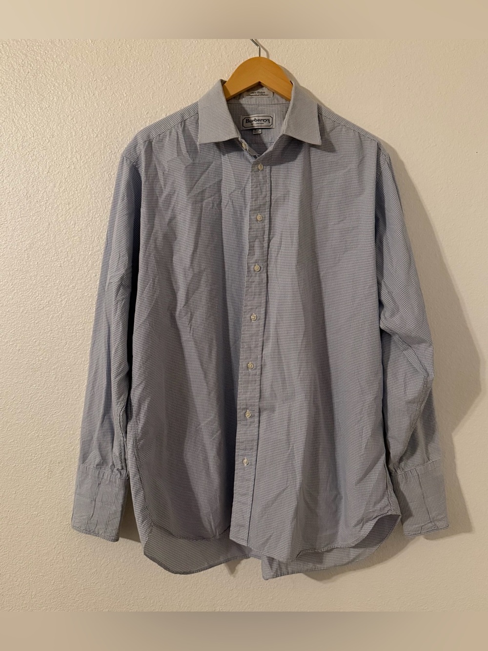 Vintage Burberrys Mens Dress Shirt Size 17-34 Blue Check Pattern Made in USA